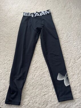 Under Armour Kids Black Leggings with Silver Logo - cold gear